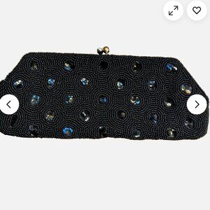 Black Beaded Handbag Vintage Beaded Evening Clutch by Debbie Japan